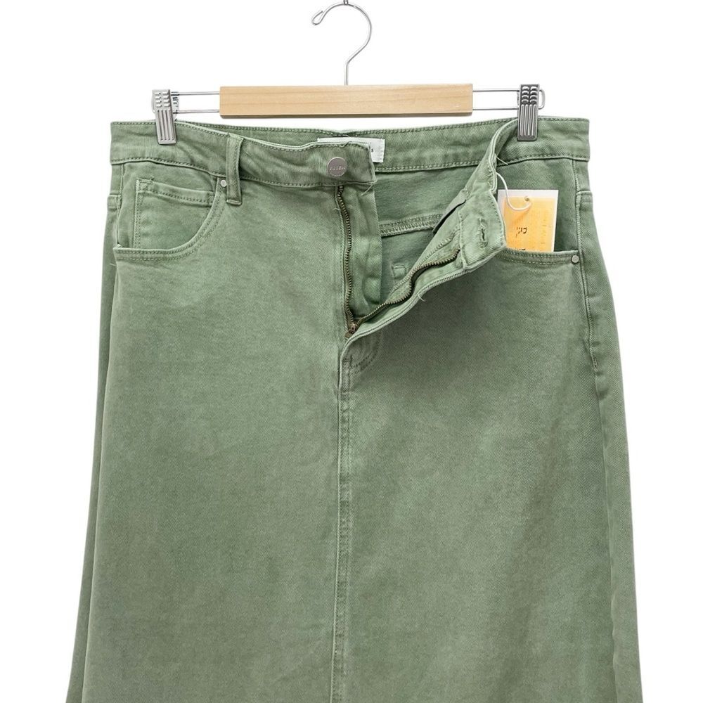 NWT Risen Olive Denim Maxi Skirt Size 1XL High Rise Stretch Midi Long Jean Skirt - Picture 6 of 12